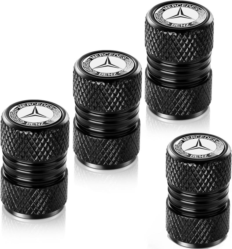 BFIVEANTE Tire Valve Stem Caps for Mercedes-Benz Metal Car Wheel Air caps Auto Valve Stem Caps Accessories 4 Pcs Black - Image 1